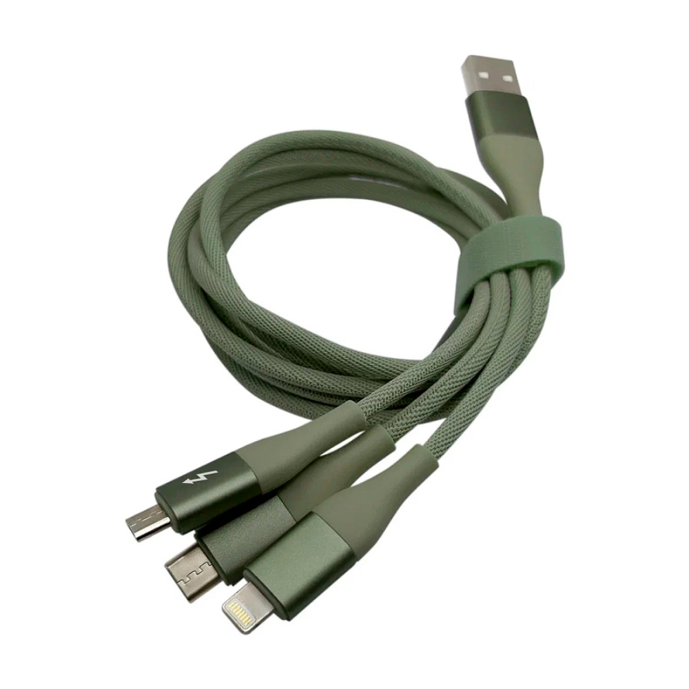 Кабель Solove 3 в 1 USB-A — Lightning/Micro-USB/Type-C, зелёный